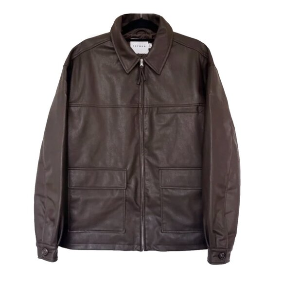 Topshop Jackets & Blazers - Topshop brown faux leather oversized 90s boxy oversized jacket
